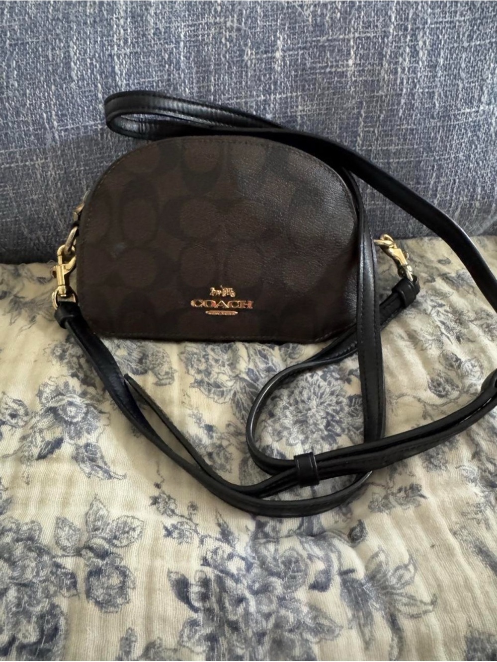 Coach Dark Brown Signature Dome Crossbody with Gold Hardware